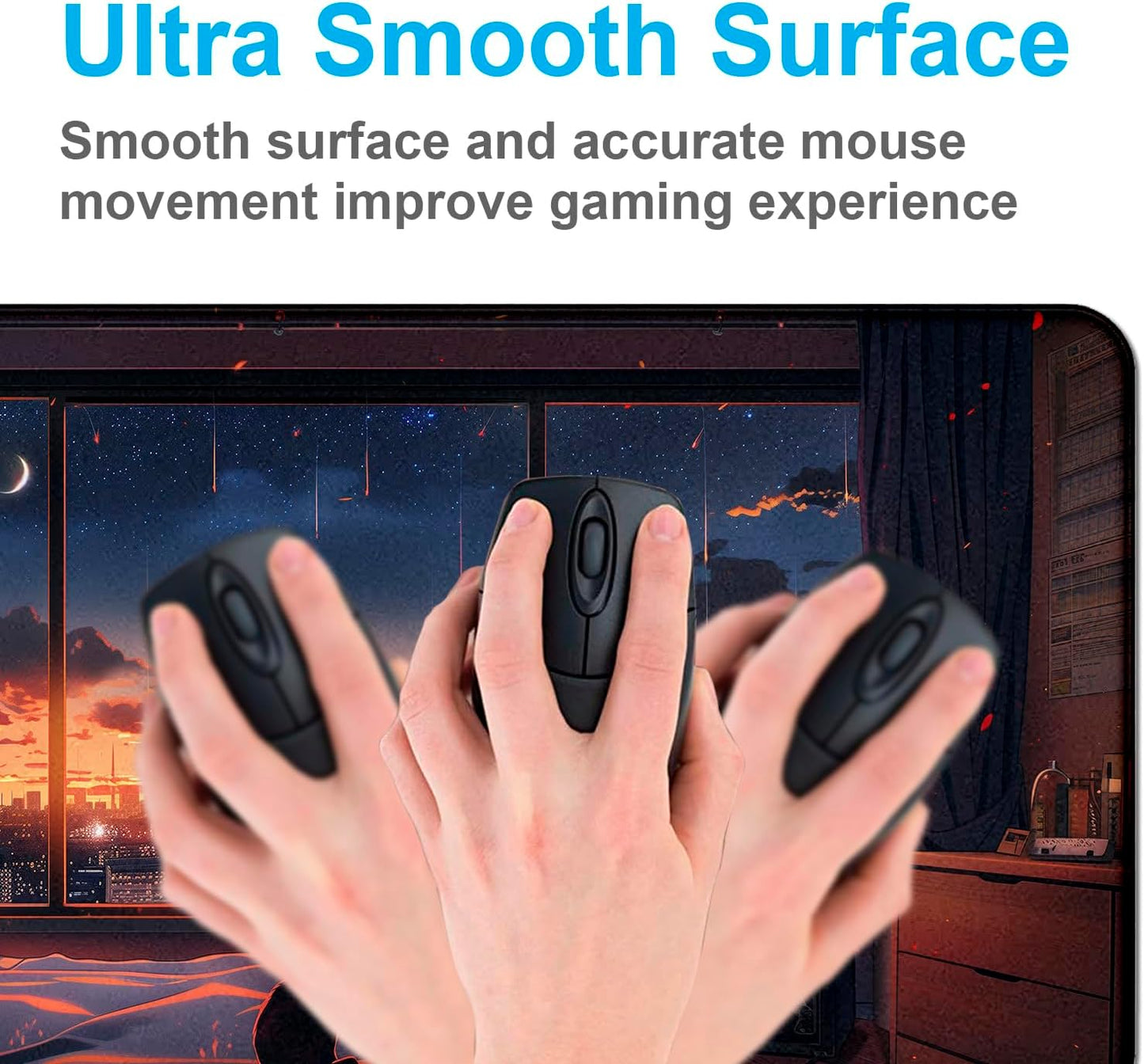 Anime Cat Fantasy Window Mouse Pad, Summer Mouse Pad Large Healing Night Scene, Game Table Pad XL Office Decoration Women's Laptop Keyboard Pad 35.4 x 15.7 x 0.12 Inches