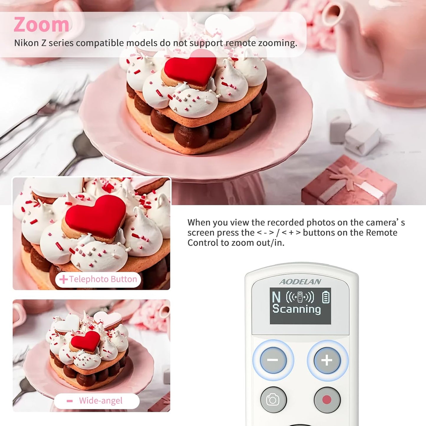 Rechargeable Shutter Release for Nikon AODELAN Wireless Camera Remote Control Compatible with COOLPIX P1000, P1100, P950, B600, A1000, Z50, Z30, Z fc, Z6 II, Z7 II,Z5, Replaces Nikon ML-L7(White)