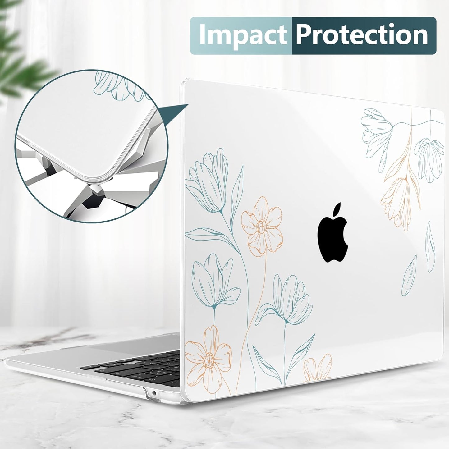 TWOLSKOO Compatible with M4 MacBook Air 13.6 inch Case 2025-2022 Release M4 A3240 M3 A3113 M2 A2681, Plastic Hard Shell & Keyboard Cover & Type C Adapter & Screen Protector, Engraved Floral