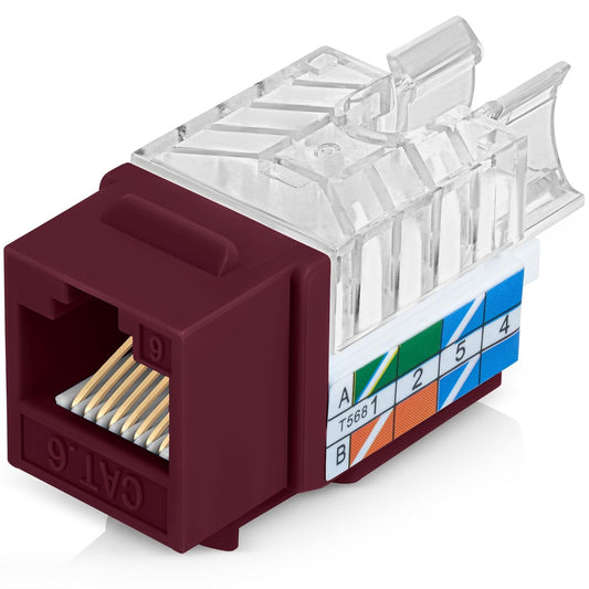Everest 45° Angled RJ45 Cat6 Keystone Jacks 50-Pack in Red - Slim Profile Female RJ45 Connectors - Cat 6 Keystone Jack - Compatible with 45° Angled Speed Termination Tool - 45Term (B0BL3GS7ZY)