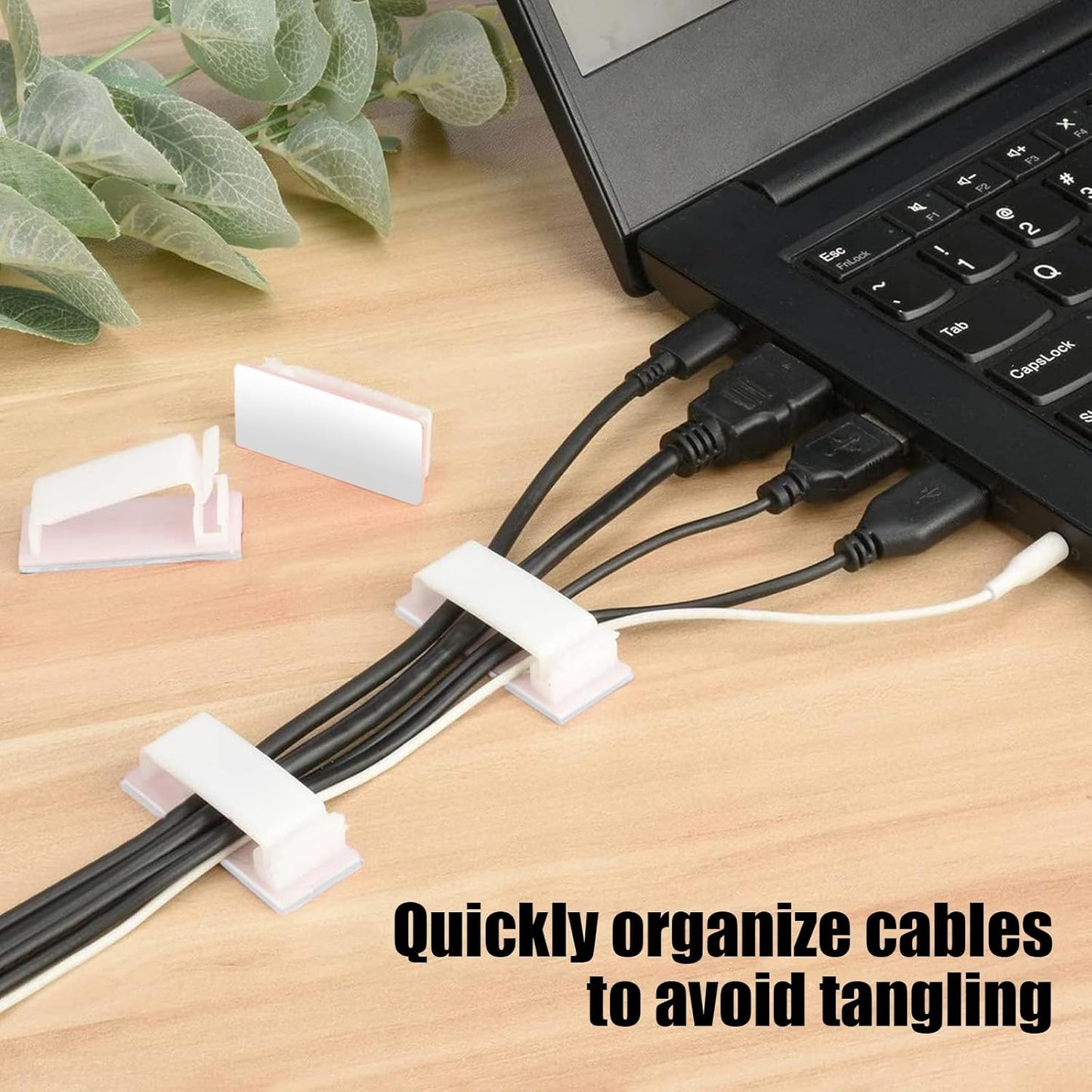 Adhesive Cable Clips Holder, Outdoor Light Clips, White Cord Wire Clips, Sturdy Nylon Cord Wall Finisher Wire Clamp for Home, Car, Office Desk Wire Management (White, L-100 PCS)