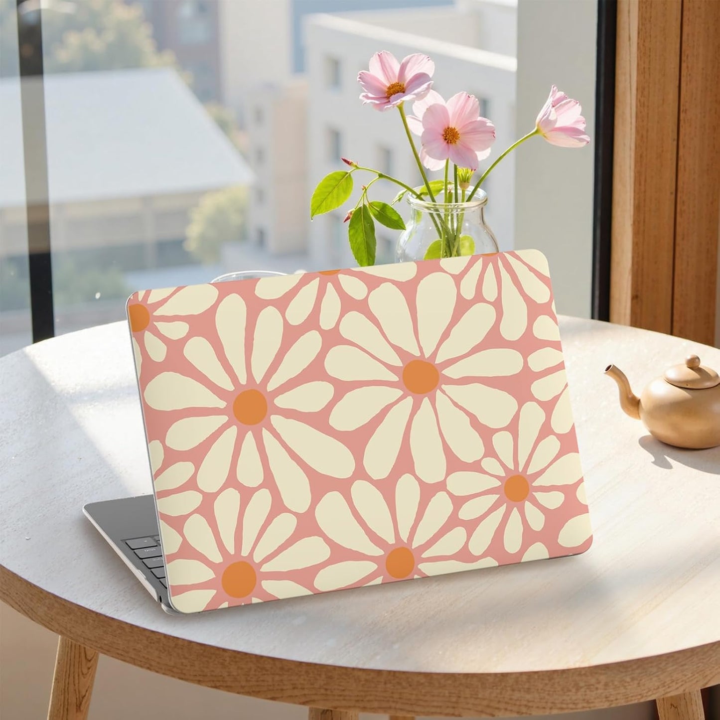 iCasso for MacBook Air 13 inch Case 2020 2019 2018 Release A2337 M1 A2179 A1932, Cute Flower Hard Shell Protective Case for MacBook Air 13.3 inch & Keyboard Cover & Screen Film, Daisy Orange