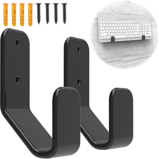 2-in-1 Keyboard Wall Mount - Metal Hanger with Adhesive & Screws, Fits Mechanical Keyboards Up to 3cm Thick