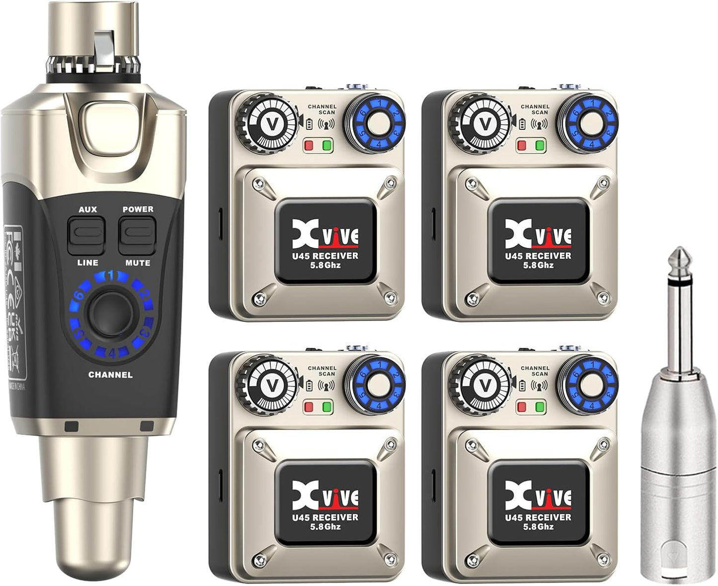 Xvive U45R4 Wireless in-Ear Monitor System Set with One Transmitter and Four Receivers