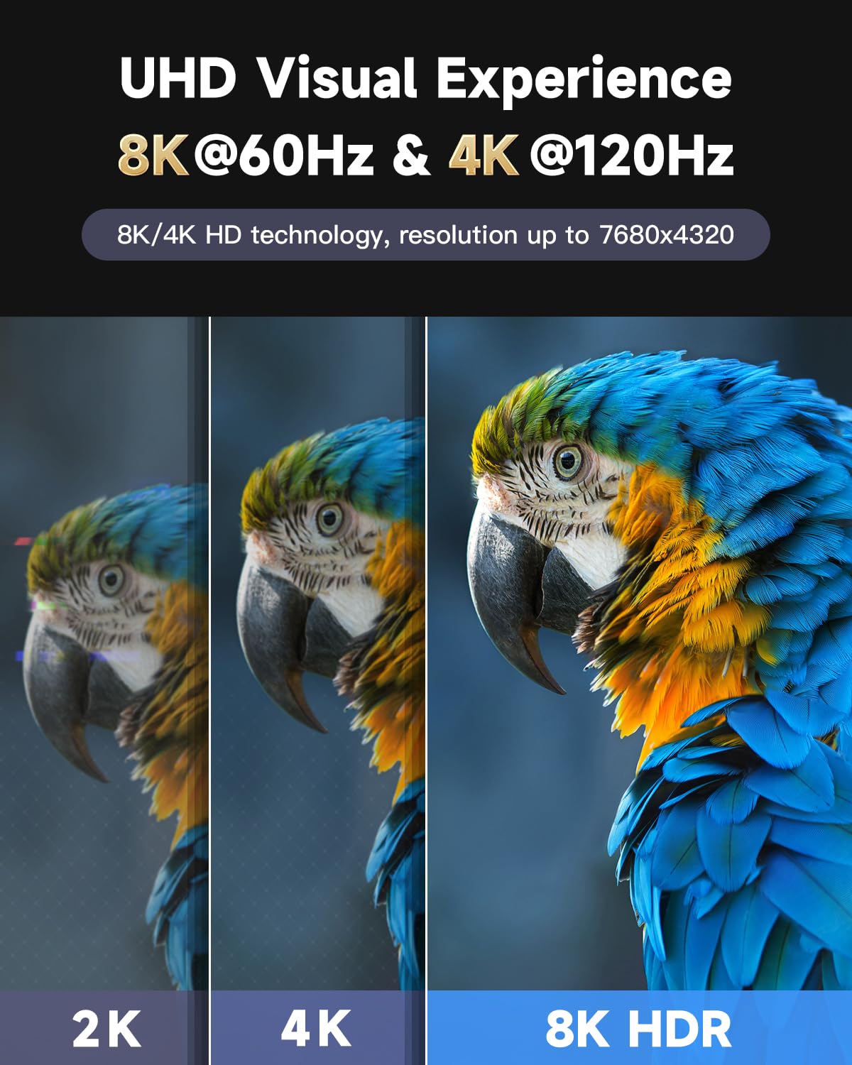 ARISKEEN 8K HDMI Cable 9 FT, 48Gbps High Speed HDMI 2.1 Cable, 8K 60Hz, 4K 120Hz 144Hz Braided HDMI Cord - 9 Feet