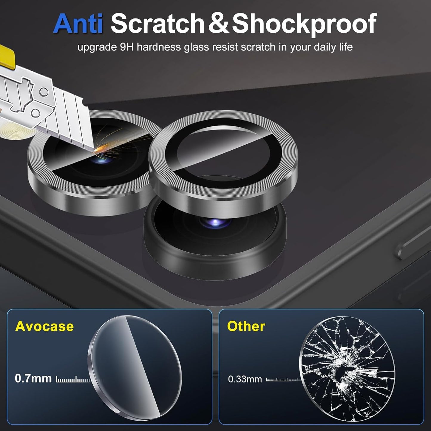 for Samsung Galaxy Z Flip 7 Camera Lens Protector, Individual Metal Ring Tempered Glass Lens Cover, [Strong Adsorption] Scratch Resistant Ultra-Thin HD Clear Lens Cover, 1 Set-Black