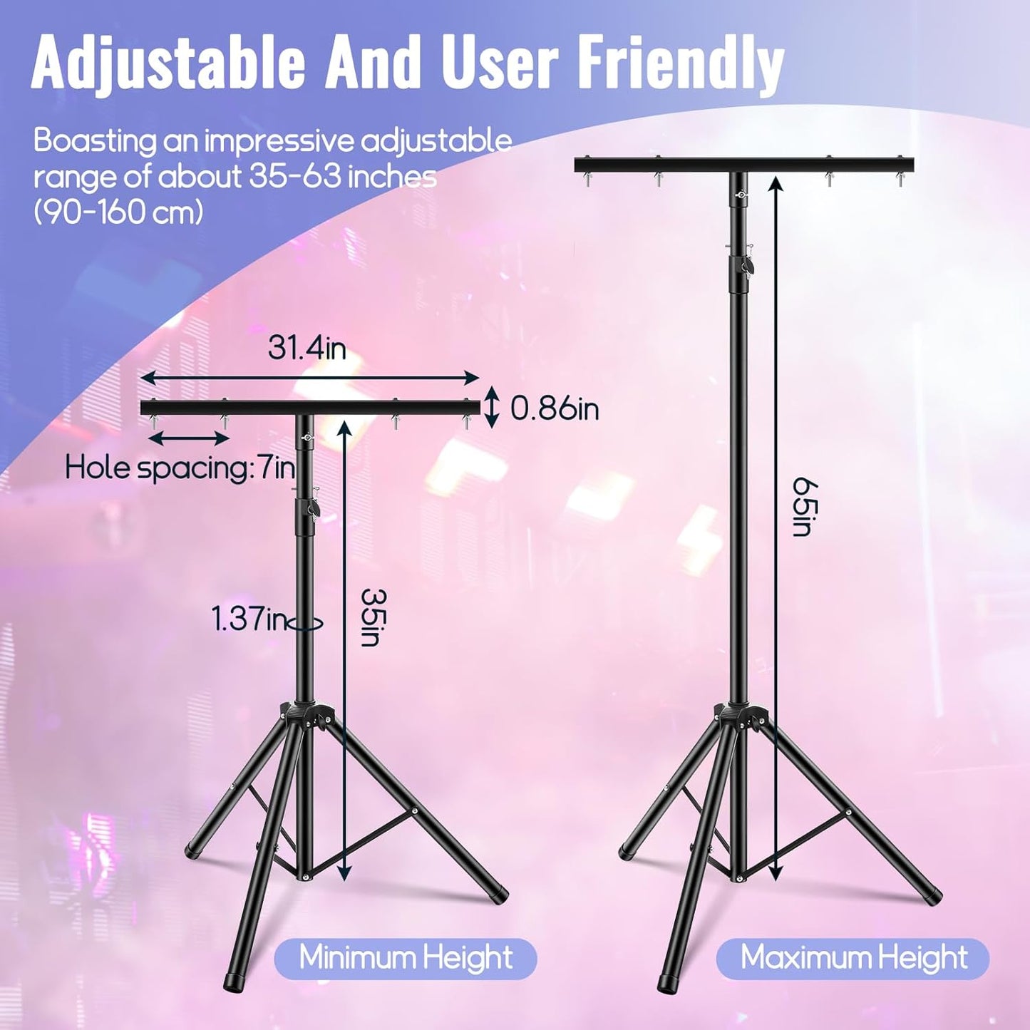 Juexica 2 Pcs DJ Light Stand Adjustable 35-63 Inch Par Can Tripod T-Bar Stage Light Stand Portable Lighting Rack for Stage Bar Banquet Party