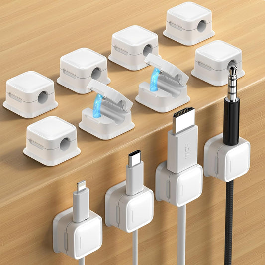 12 Pack Magnetic Cord Organizer Holder,Strong Adhesive Desk Cable Management Easy Open,Organize Phone Charging Cords Wire Holder Organizer Neatly for Home,Office,Car,Desk,Nightstand-White