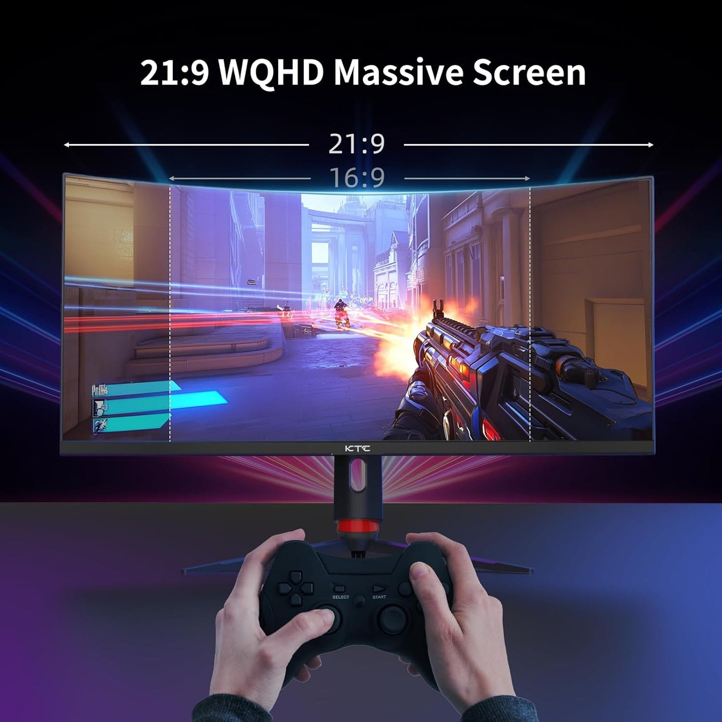 KTC 34 Inch Curved Ultrawide Gaming Monitor, 21:9, 3440x1440p 165Hz 1ms, 1500R Curved Monitor, Freesync G-sync Compatible, HDMI 2.0 x2 & DP1.4 x 2, Height/Tilt/Swivel/Pivot, H34S18S