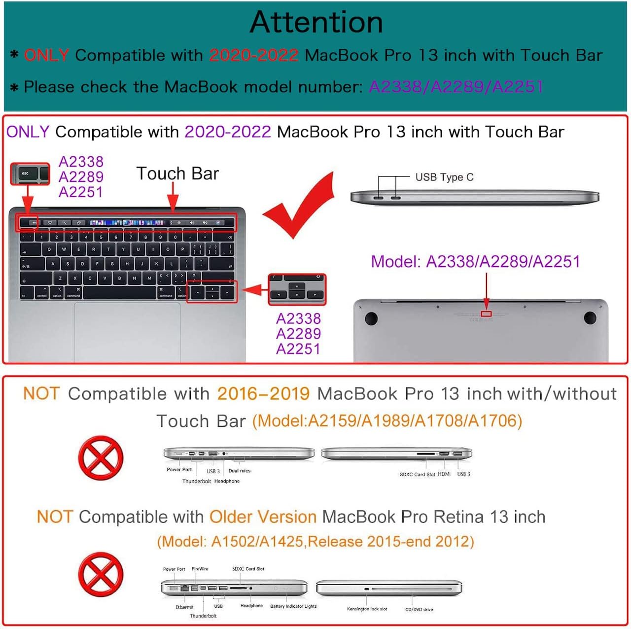 Teryeefi for MacBook Pro Case 13 inch 2024 2022-2016 Release fits Model A2338 M2 M1/A2289/A2251/A2159/A1989/A1706, Design Hard Shell for MacBook Pro 13 inch with Keyboard Cover,Cute Pink Bows