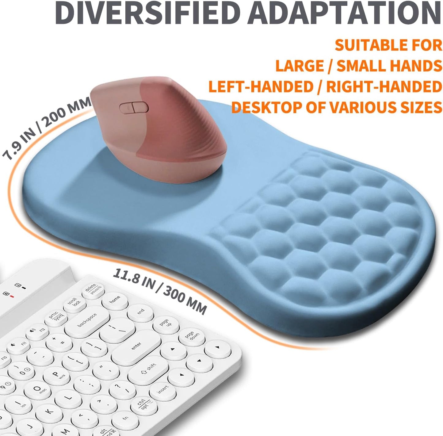 Ergonomic Joint Wrist Support Mouse Pad with Memory Foam Cushion Massage Bump, Carpal Tunnel Pain Relief Mousepad Slope Design for Wrist Rest, 11.8x7.9 in, LightSkyBlue