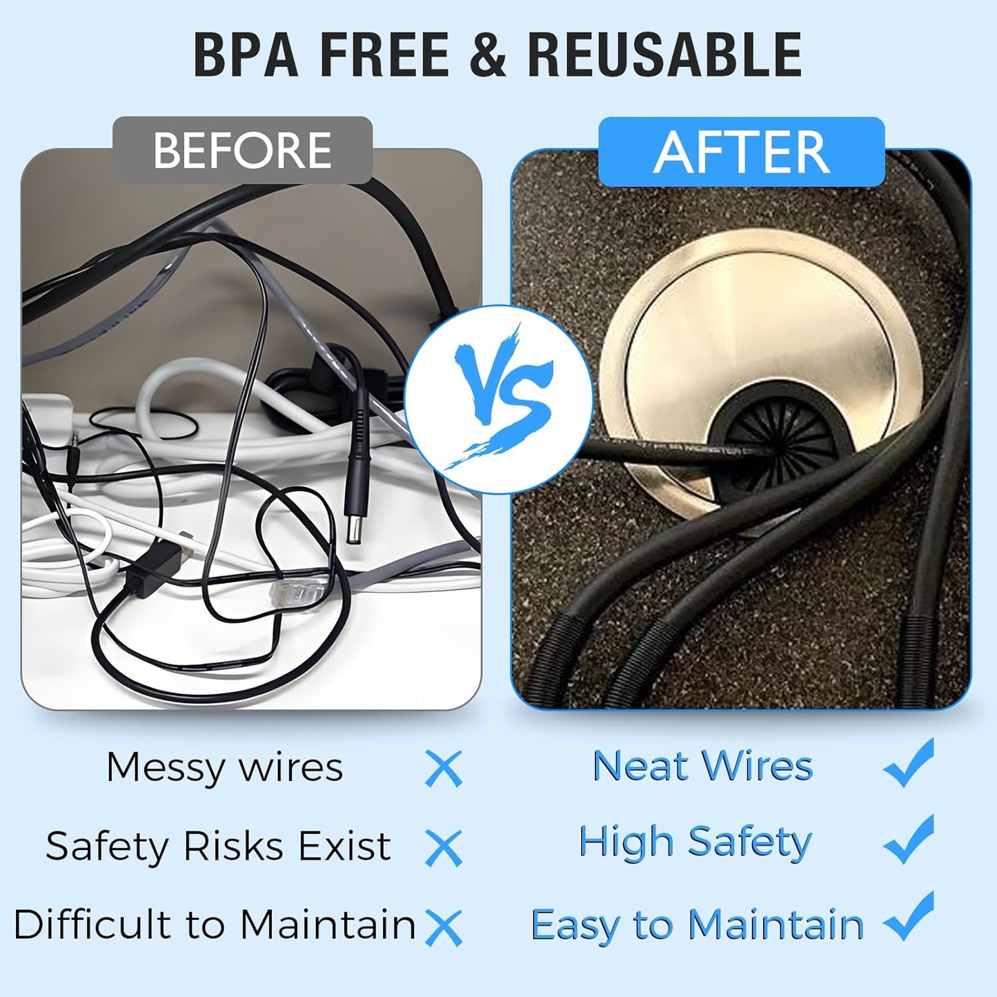 Desk Grommet 2-3/8" (60 mm), Desk Cord Hole Cover, Cable Grommet Metal Zinc Alloy Materilal, Desk Hole Grommet for Office and Home Table Cable, Detachable Cable Cord Organizer (Flat Black 1 Pcs)