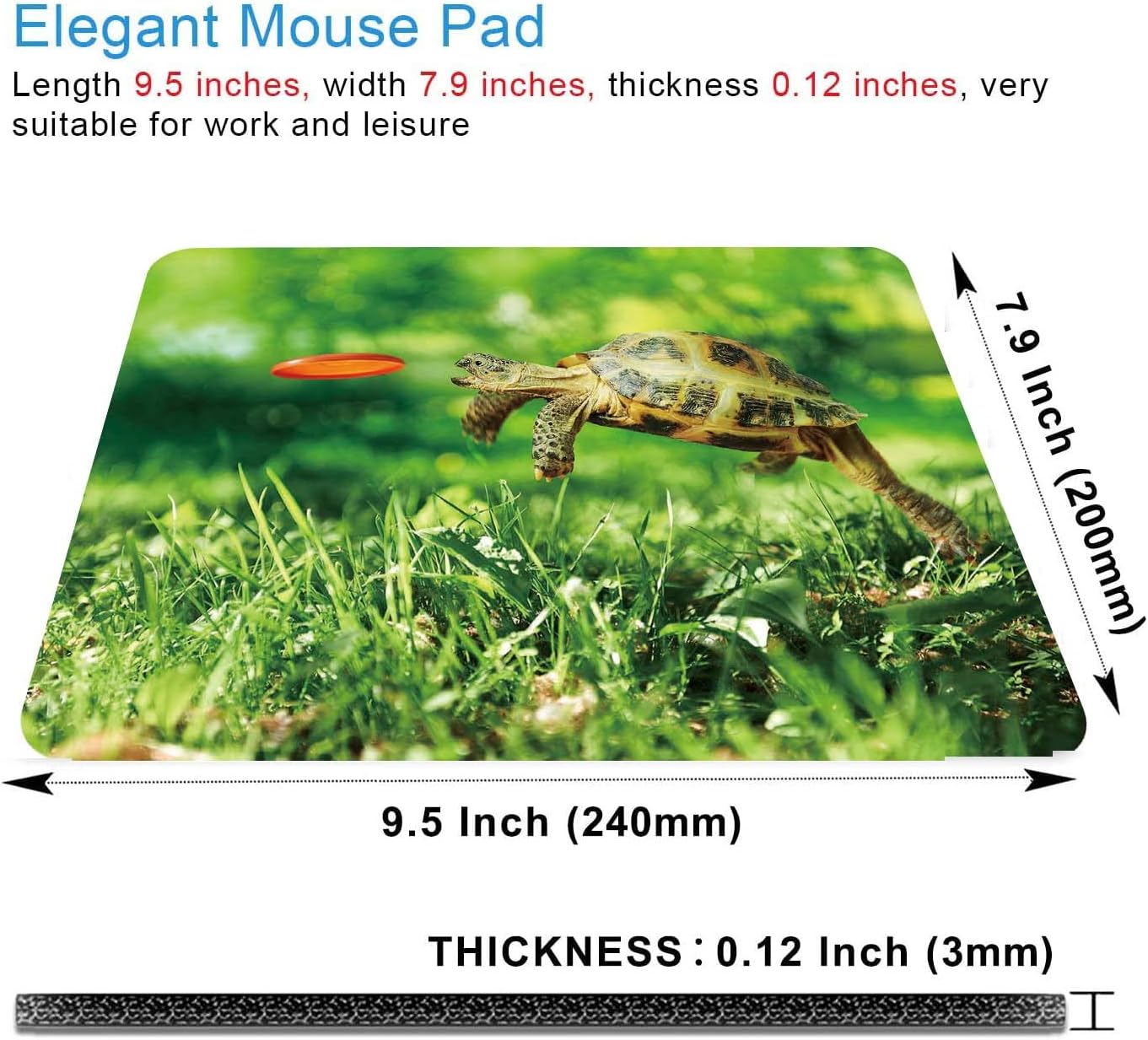 Cute Jumping Turtle Animal Mouse Mat, Square Waterproof Non Slip Rubber Base Mouse Pad for Office Laptop, 9.5"x7.9"x0.12" Inch