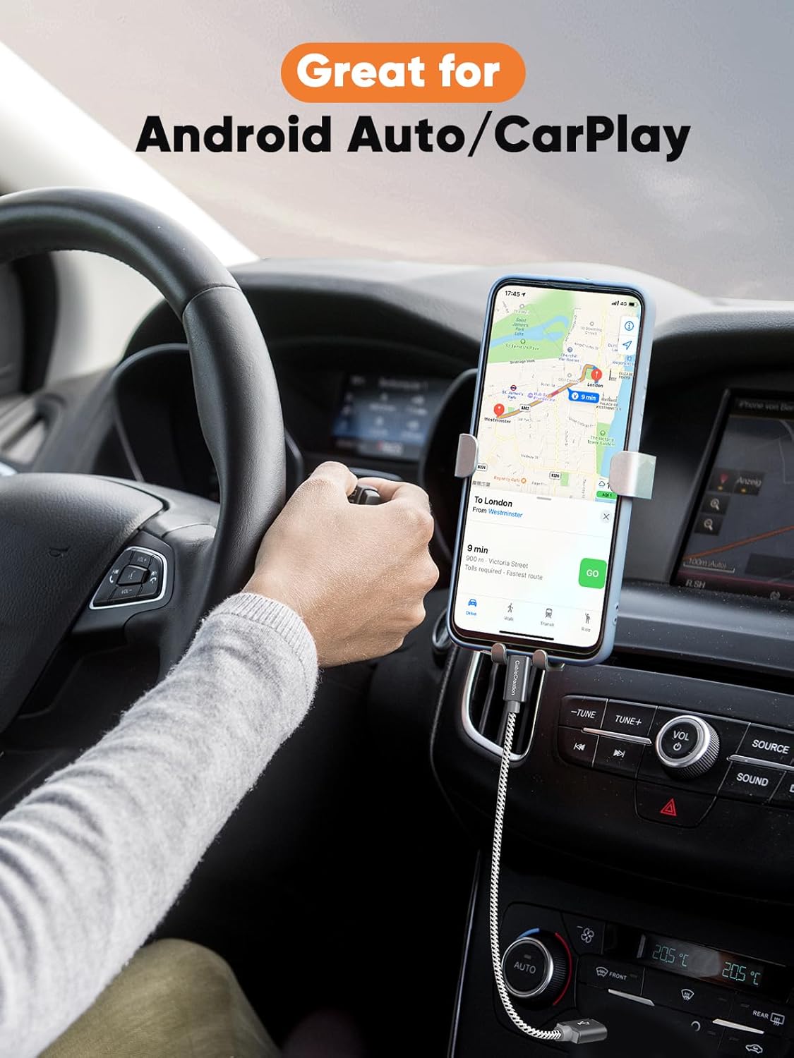 CableCreation USB A to USB C Short Cable 1FT 10Gbps, 3A Fast Charging Cable, USB C 3.1 Gen 2 Cable, USB-C Carplay Android Auto, Type C Cord for iPhone 16 15 Pro SSD Galaxy MacBook Pixel iPad