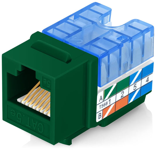 Everest 90° Angled RJ45 Cat5e Keystone Jacks 10-Pack in Green - Slim Profile Female RJ45 Connectors - Cat 5e Keystone Jack - Compatible with 90° Angled Speed Termination Tool - easyJACK (B094WB91H3)