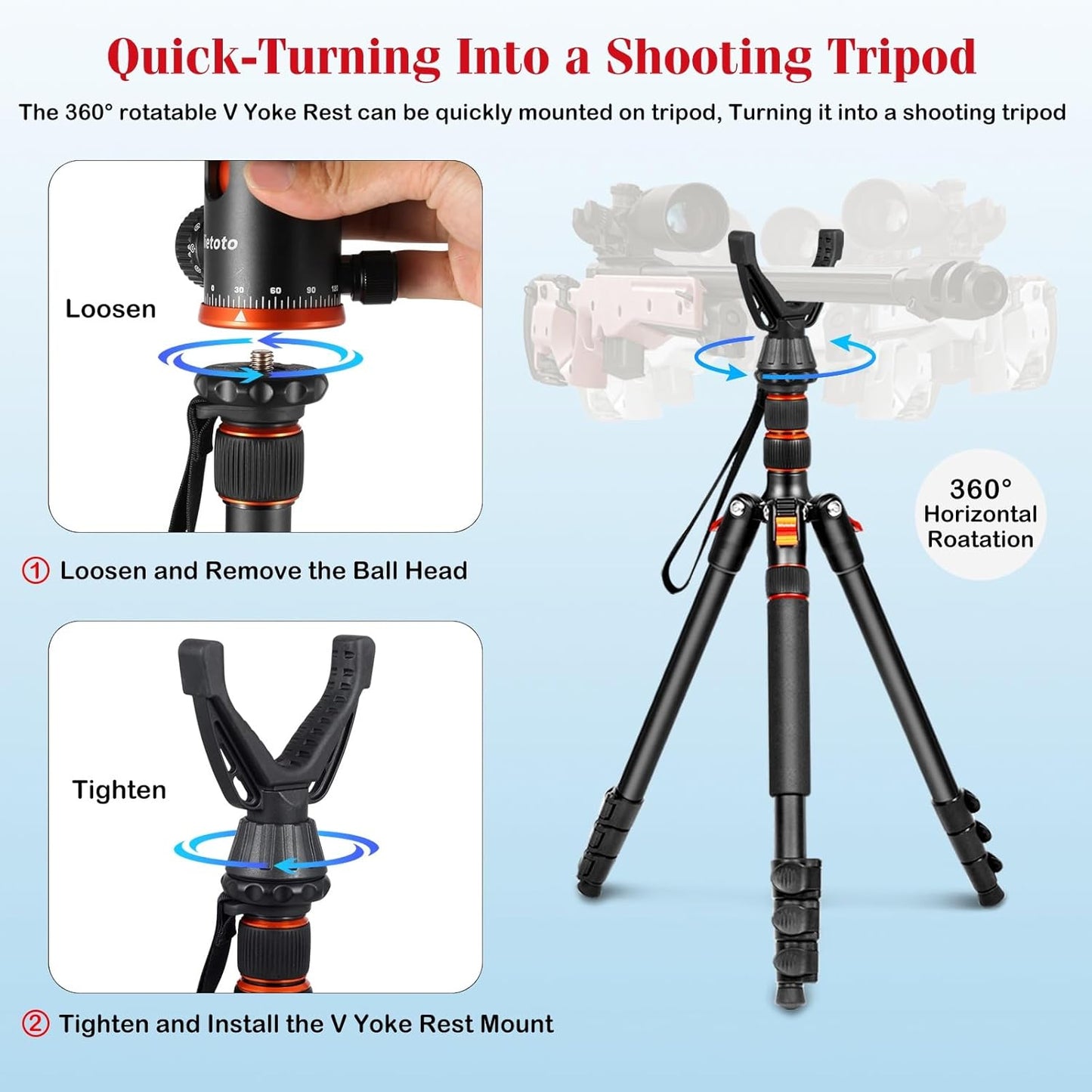 68" Tripod for Camera & Shooting Tripods, 2 in1 Camera Tripods & Monopods with Handle, Aluminum Rifle Tripod & Hunting Stick, Heavy Duty Tripod for DSLR,Canon,Nikon,Sony and Gun,Extra Carry Bag