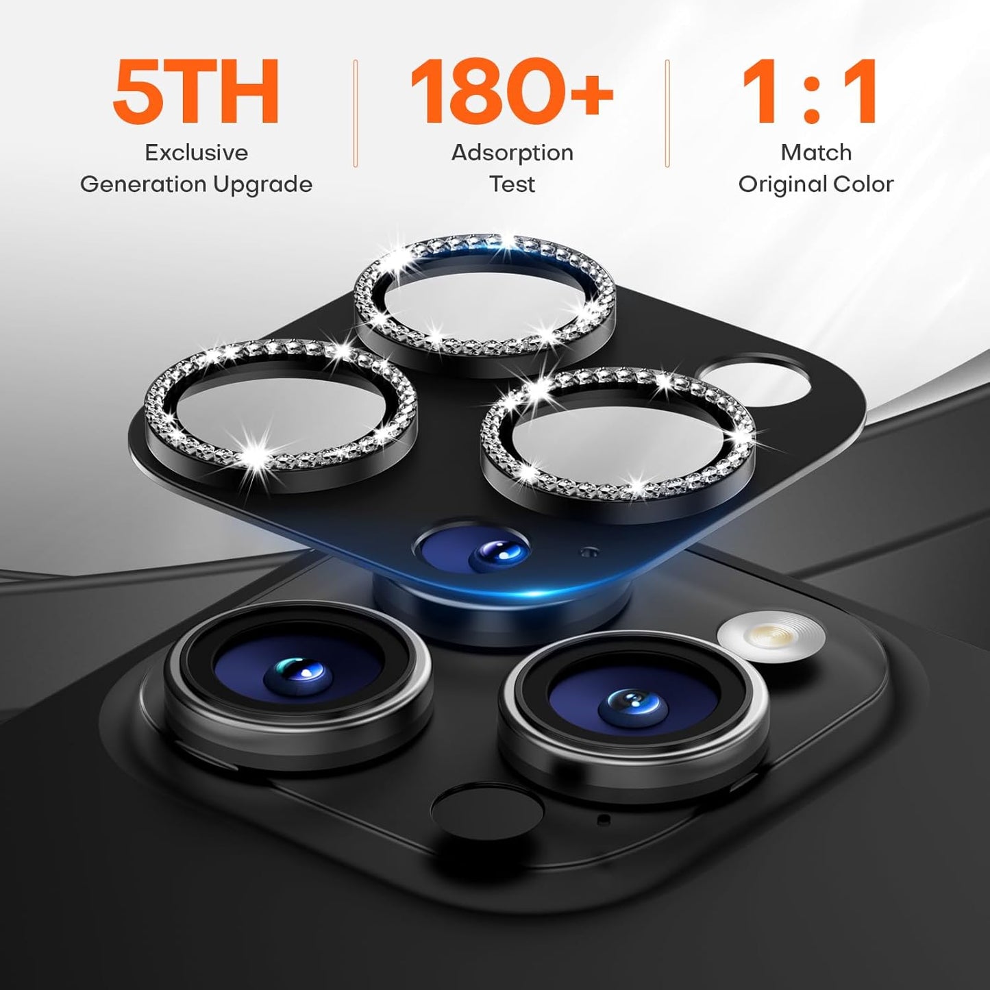 Camera Lens Protector for iPhone 16 Pro Max/16 Pro/15 Pro Max/15 Pro/14 Pro Max/14 Pro, Aluminum Alloy Sapphire Glass Camera Screen Cover, Case Friendly- Black Diamond