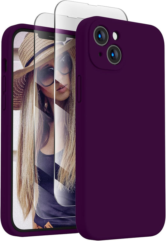 FireNova Designed for iPhone 14 Case, Silicone Upgraded [Camera Protection] Phone Case with [2 Screen Protectors], Soft Anti-Scratch Microfiber Lining Inside, 6.1 inch, Wine Red