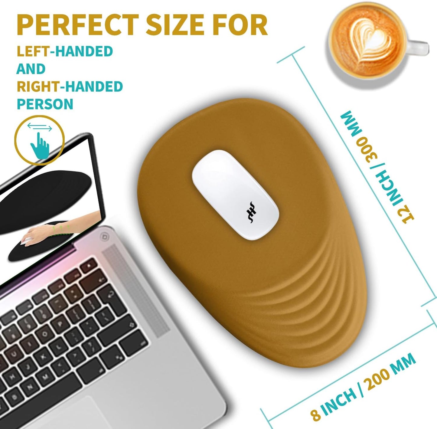 Hokafenle Ergonomic Mouse Pad Wrist Support with Stepped-Wedge Design, Wrist Rest Pain Relief Mousepad Filled with Memory Foam, Carpal Tunnel Mousepad for Wireless Mouse(12x8 inch,Goldenrod)