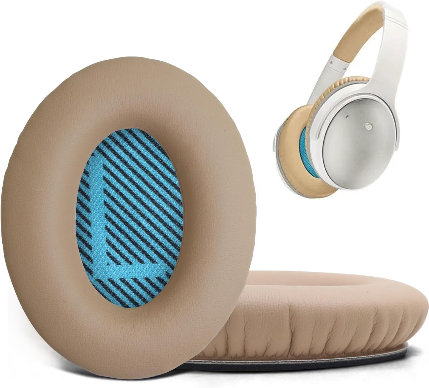 Ear Pads for Bose Quiet Comfort 35 Soft Protein Leather Replacement Earpads Ear Cushions Ear Pad for Bose QC 45/35 / 25/15 QC2 / Ae2 / Ae2i / Ae2W / Sound Link/Sound True (QC35-Khaki&Blue)
