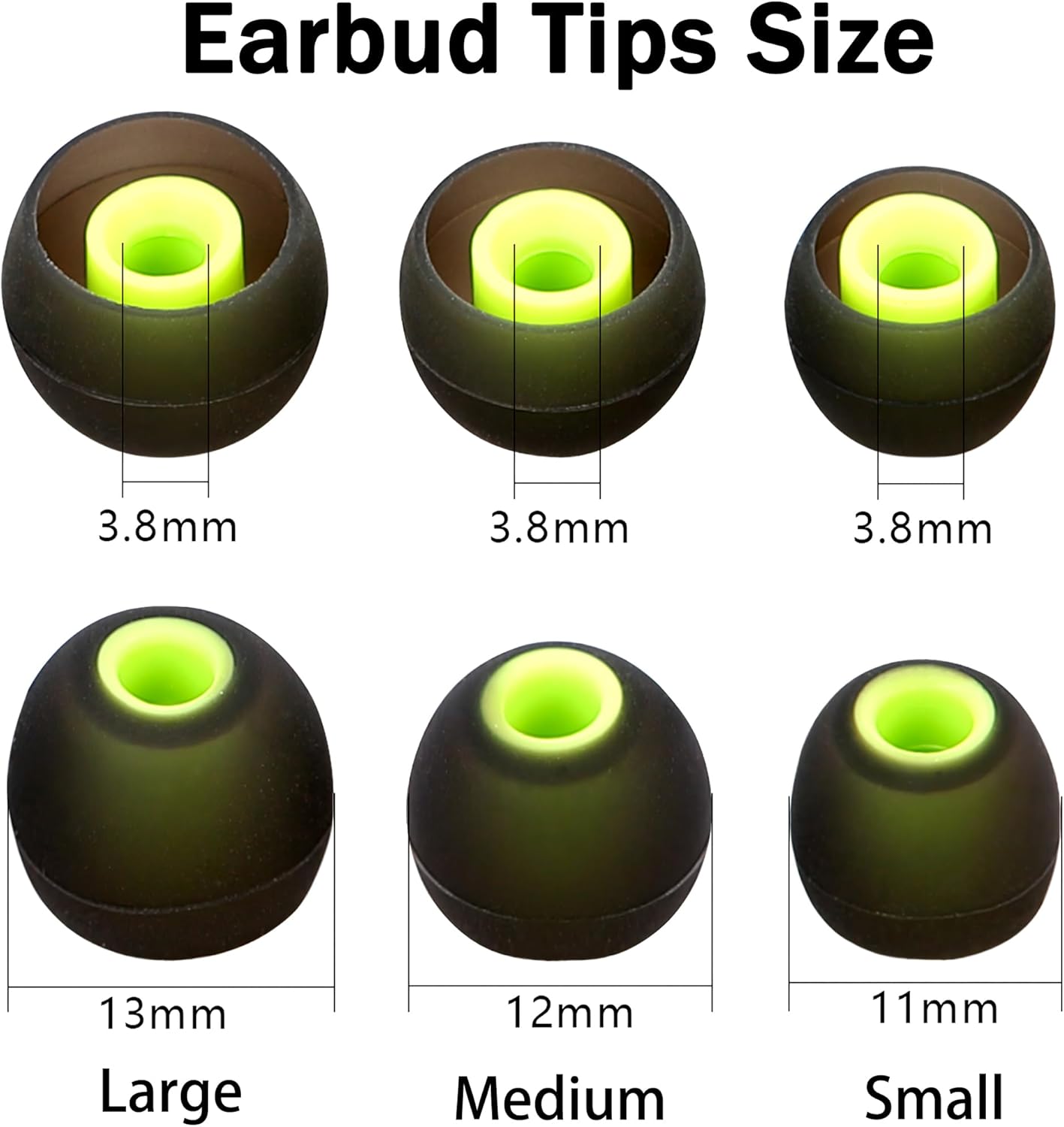 Earbud Replacement Tips - Silicone Ear Tips Fit Most In-Ear Earbuds (Inner Hole 3.8mm - 5.1mm) - 9 Pairs S M L