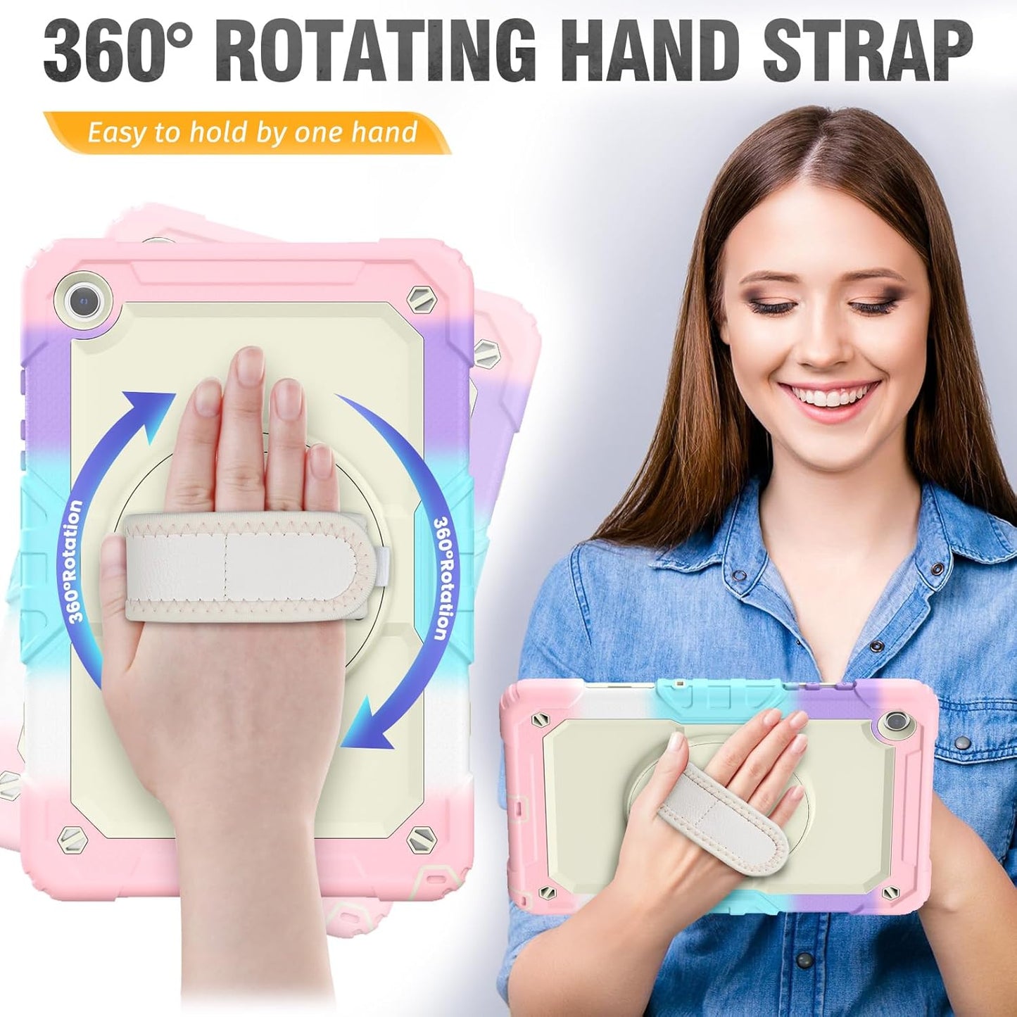 HXCASEAC Case for Samsung Galaxy Tab A9+ Plus 11 Inch, Protective with Screen Protector/Hand Strap/Pen Holder, Sturdy Shockproof Galaxy A9 Plus Tablet Case 2023 SM-X210/X216/X218 - Pink