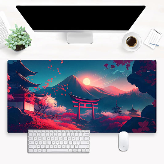Japanese Anime Mouse Pad - Pink Sakura & Full Moon Design Gaming Desk Mat, XL Large (31.5"x15.7") Keyboard Pad for PC Laptop Office Decor