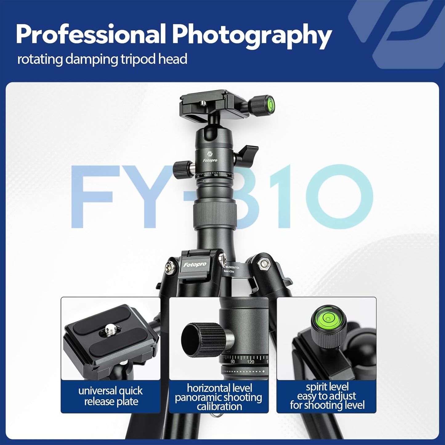 Fotopro Mini Tripod with Ball Head Phone Mount Detachable Selfie Stick Folded only 8.6" Max Load up to 6.6 lbs FY-810 Grey