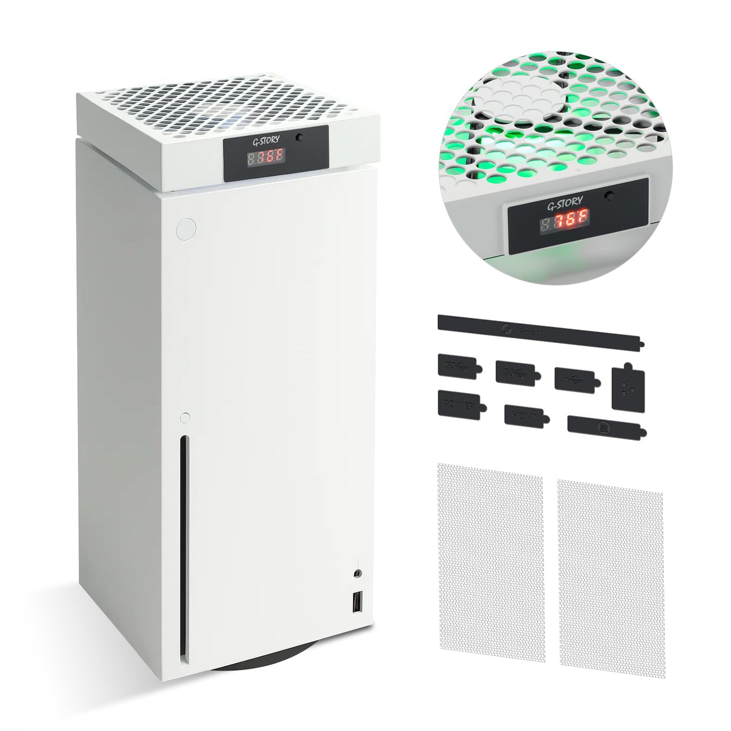 G-STORY Cooling Fan for Xbox Series X with Automatic Fan Speed Adjustable by Temperature, LED Display, High Performance Cooling, Low Noise, 3 Speed 1500/1750/2000RPM (140MM) with RGB LED (White)