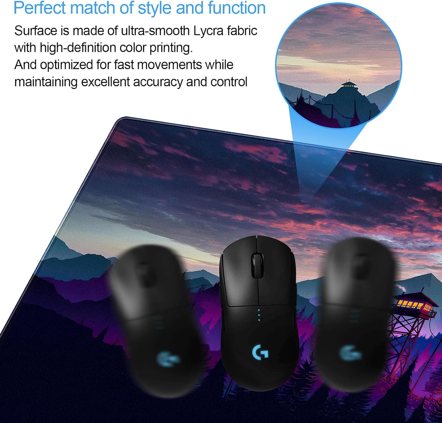 Fantasy Mouse Pad Large Gaming Mousepad Full Desk Computer Pad, Purple Black Anime Art Desk Pad Keyboard and Mouse mat with Stitched Edges, 31.5 x 15.7 inches Non-Slip Washable Colorfast