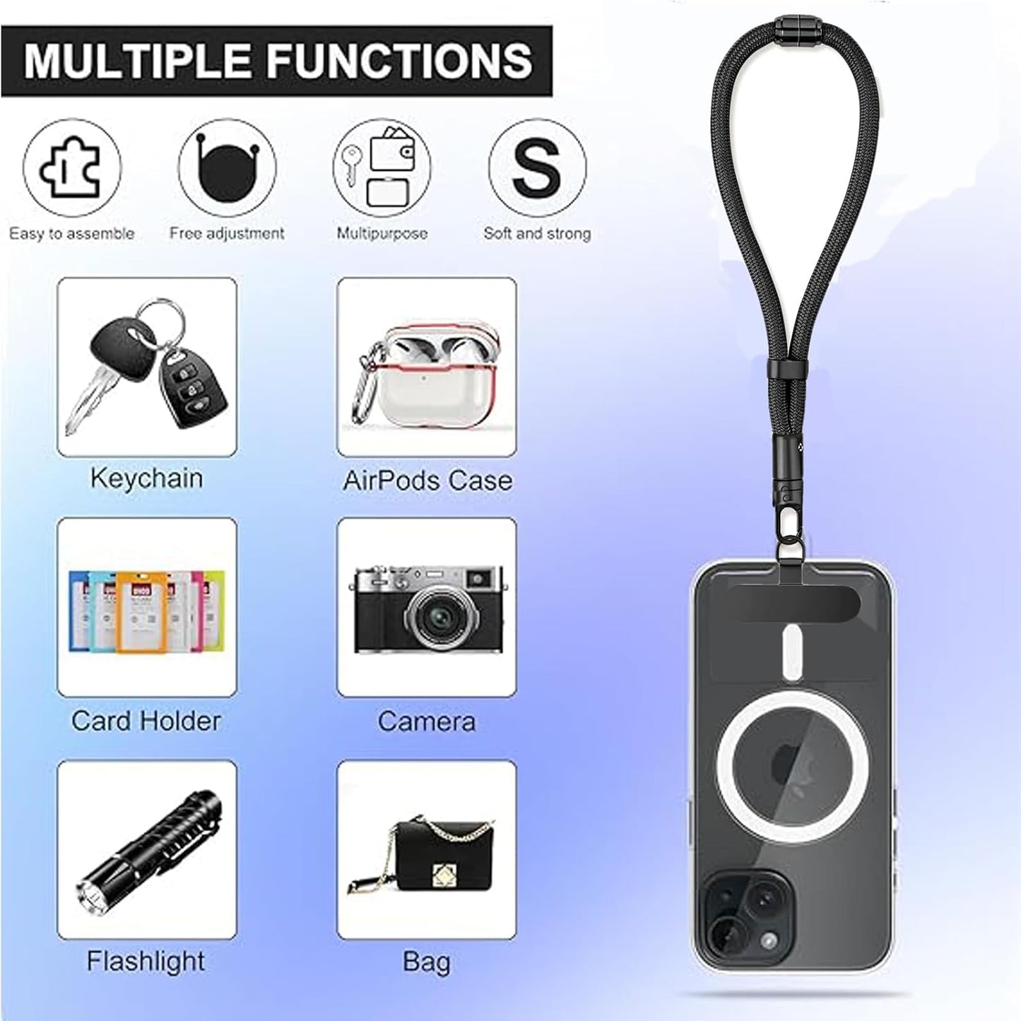 3 in 1 Adjustable Universal Anti-lost Cell Phone Lanyard, Detachable Cell phone Strap for Women/Men, Crossbody/Neck