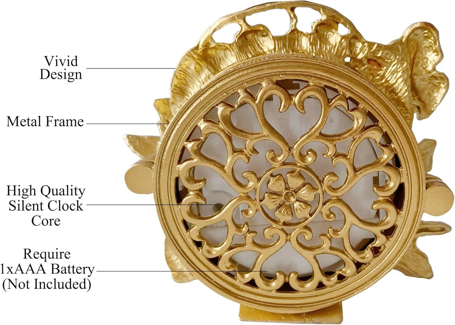 Decorative Mini Table Clock, Vintage Metal Silent Analog Quartz Battery Operated Table Top Clock for Living Room Decor Shelf