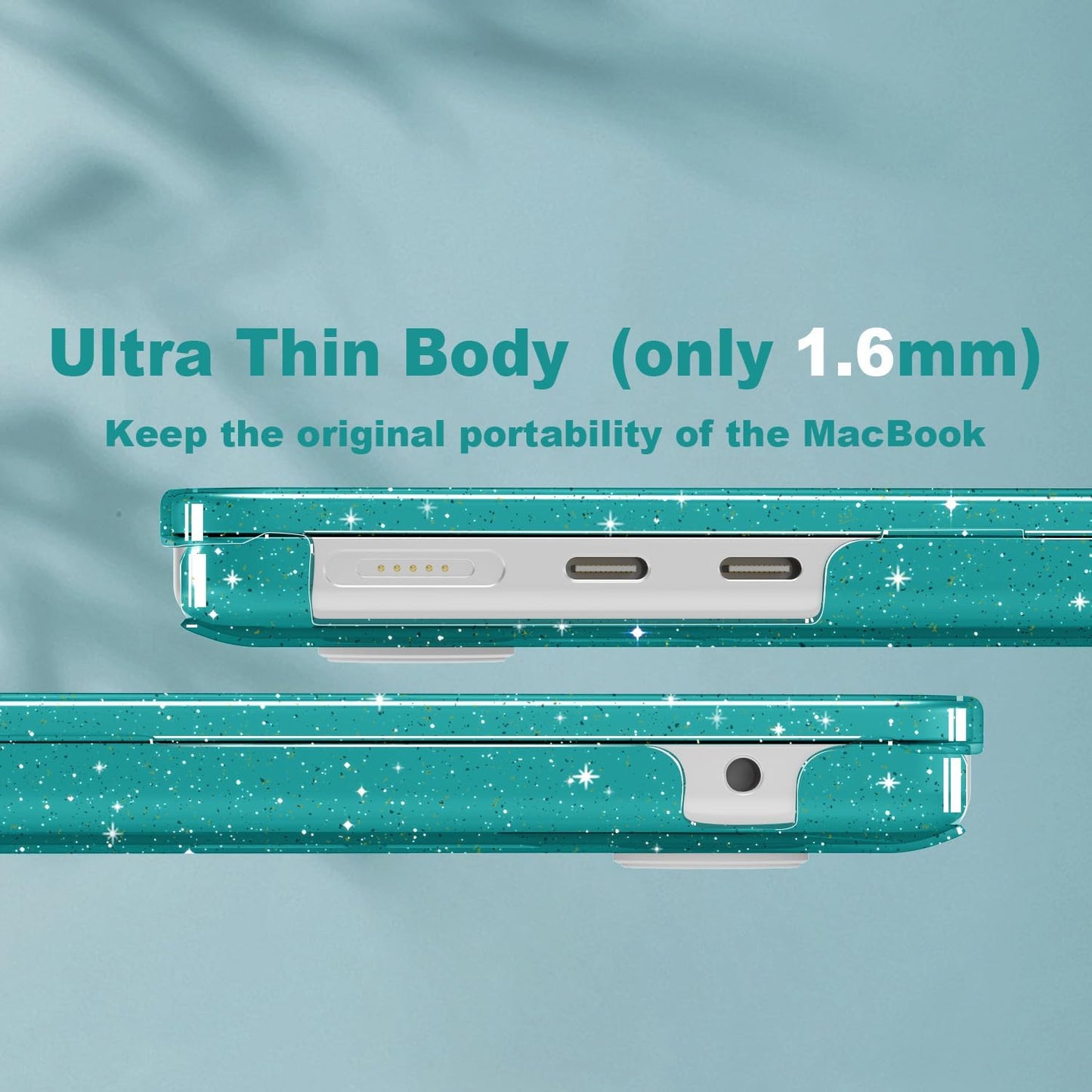 CISSOOK for MacBook Air 13 inch Case M4 M3 M2 2025 2024 2022, Plastic Hard Shell Case Glitter Bling Cover with Keyboard Cover for MacBook Air 13.6 A3240 A3113 A2681, Deep Teal Glitter