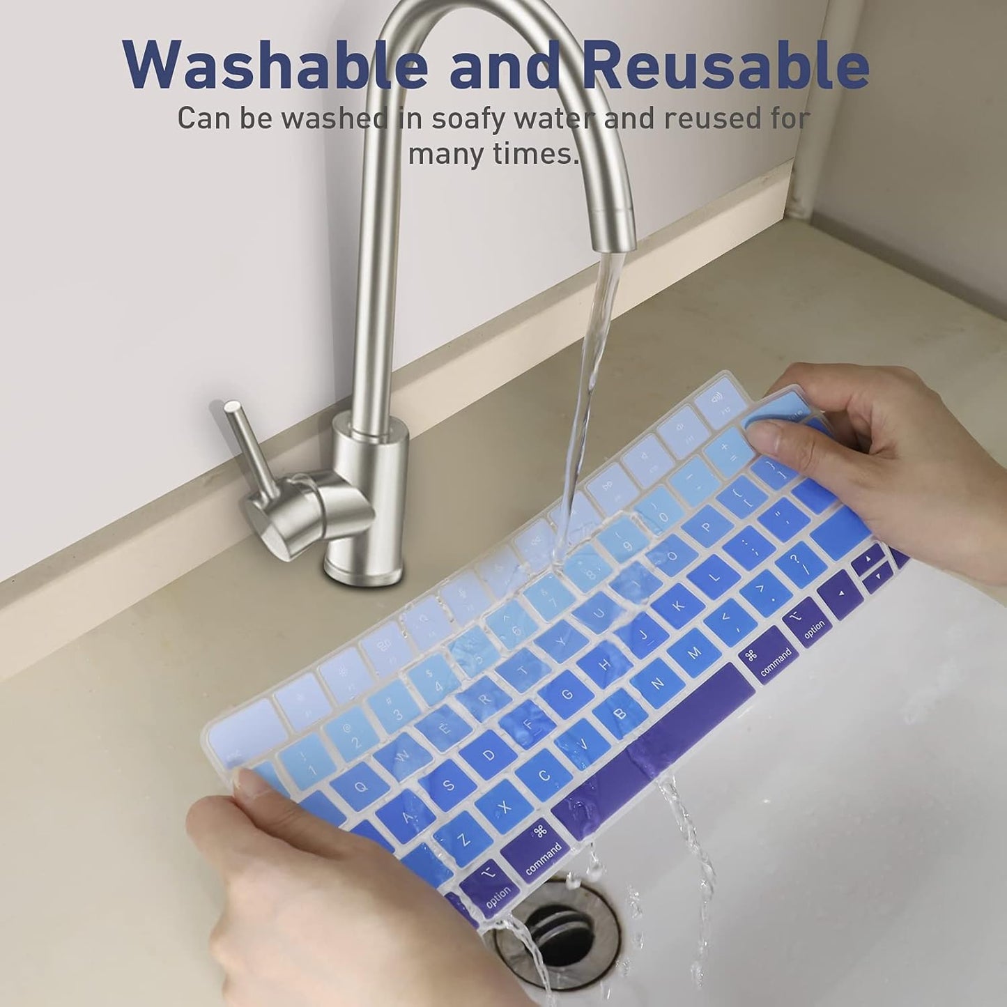 Allinside Silicone Keyboard Cover for iMac Magic Keyboard A2449/A2450, Protective Skin for iMac 24" Wireless Keyboard Released in 2021, US Layout, Ombre Blue