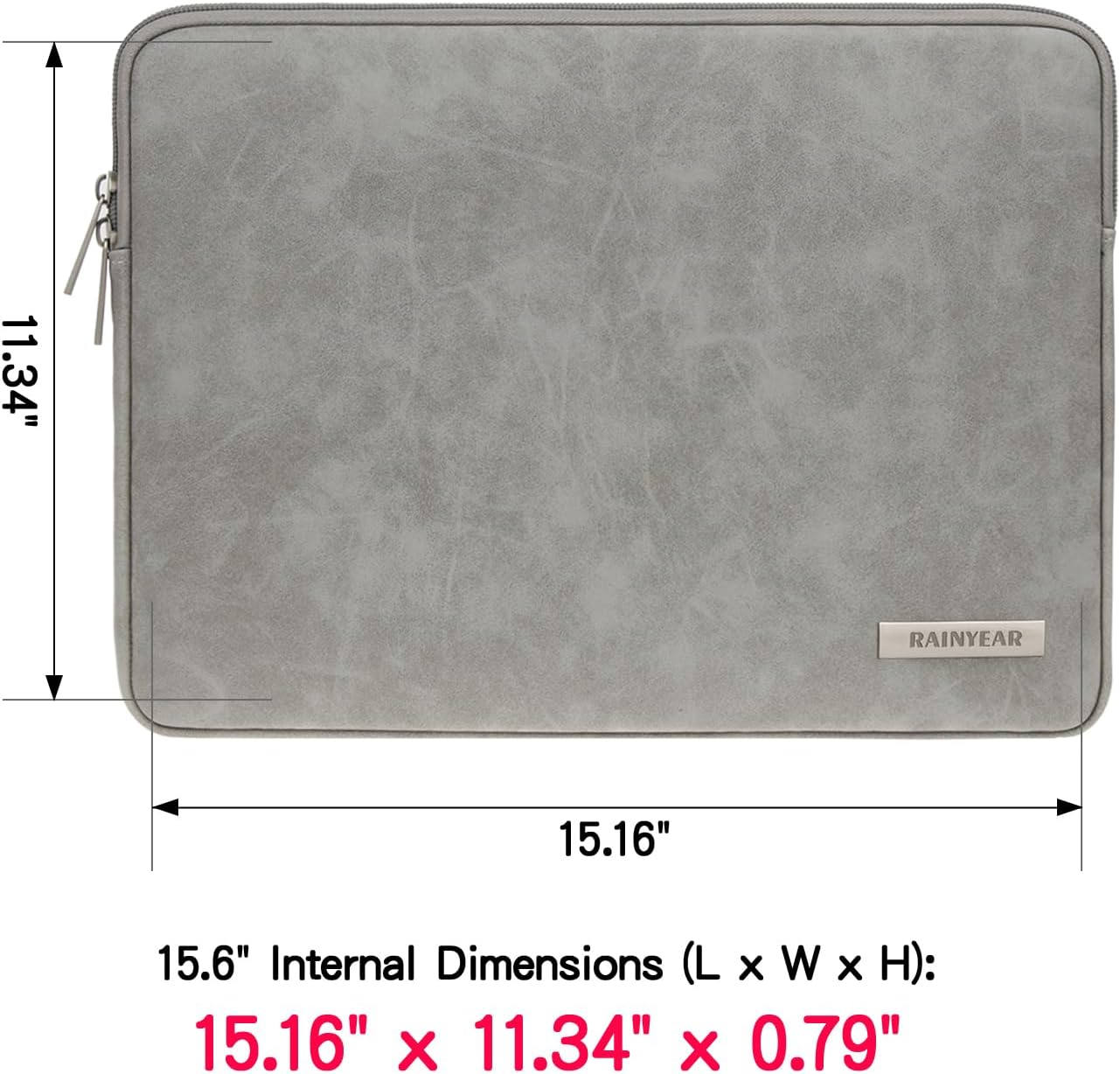 RAINYEAR 15.6 Inch Laptop Sleeve Protective Case PU Suede Leather Zipper Padded Cover Water Resistant Carrying Bag Compatible with 15.6" Notebook Computer Chromebook(Gray)