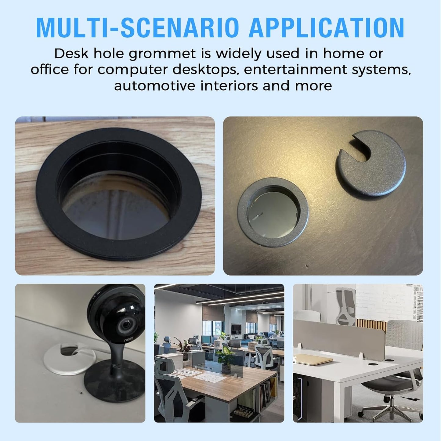 Desk Grommet 1-1/2" (38 mm), Desk Cord Hole Cover, Cable Grommet ABS Plastic, Desk Hole Grommet for Office and Home Table Cable, Detachable Cable Cord Organizer (Black 4 Pcs)