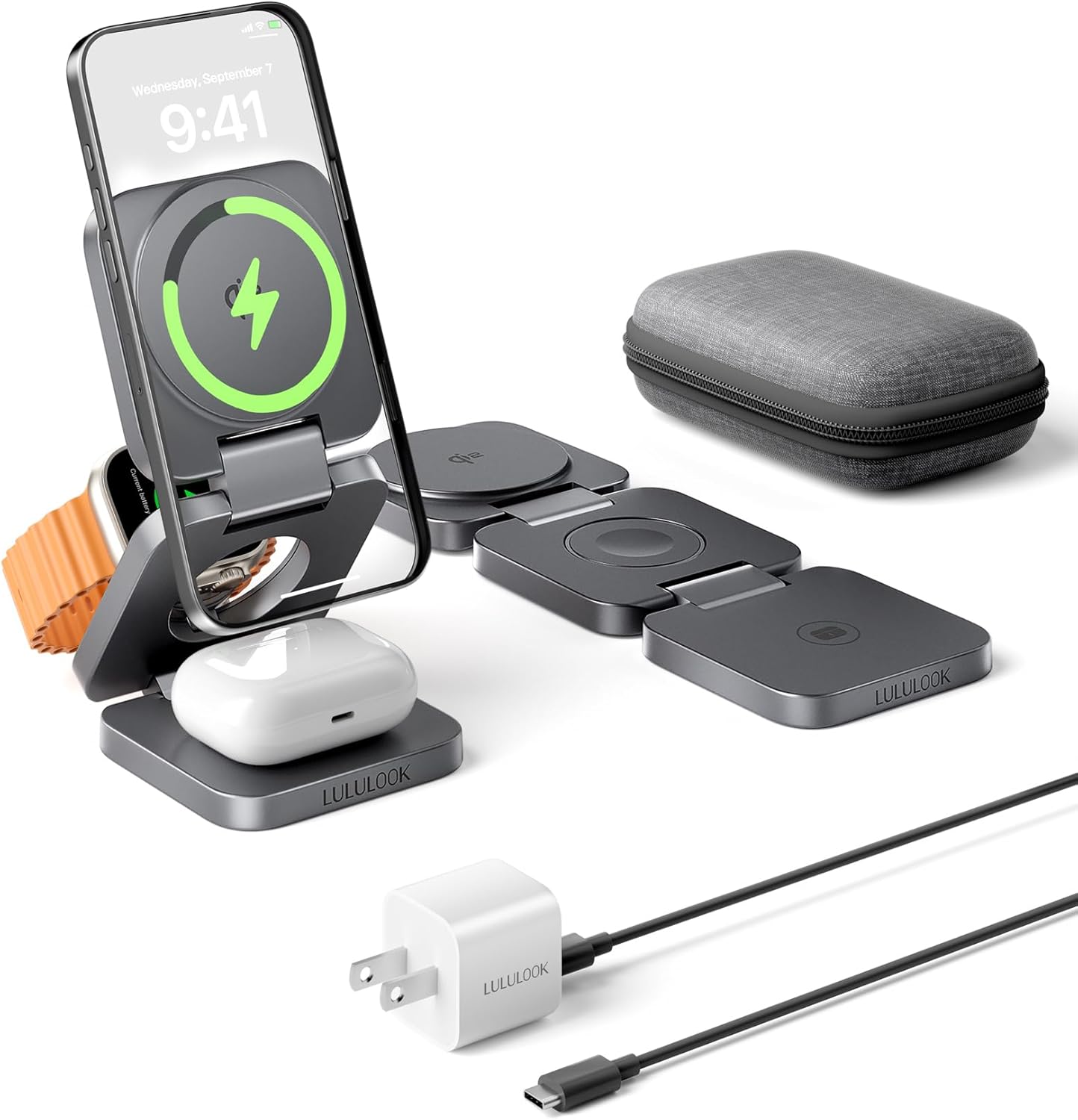 Qi2 Certified 3 in 1 Travel Charger MagSafe Compatible, Upgraded Foldable Wireless Charger Stand, Mag-Safe 3 in 1 Charging Station,15W Fast Charging for iPhone 17/16/15/14/13/12, Apple Watch, AirPods