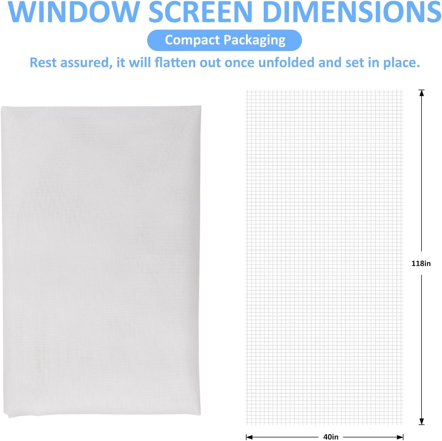 40"x118" Window Screen Mesh, Fiberglass Window Screen, Screen Door Mesh, Windows Screens and Screen Door Replacement, Patio Screen Mesh- White