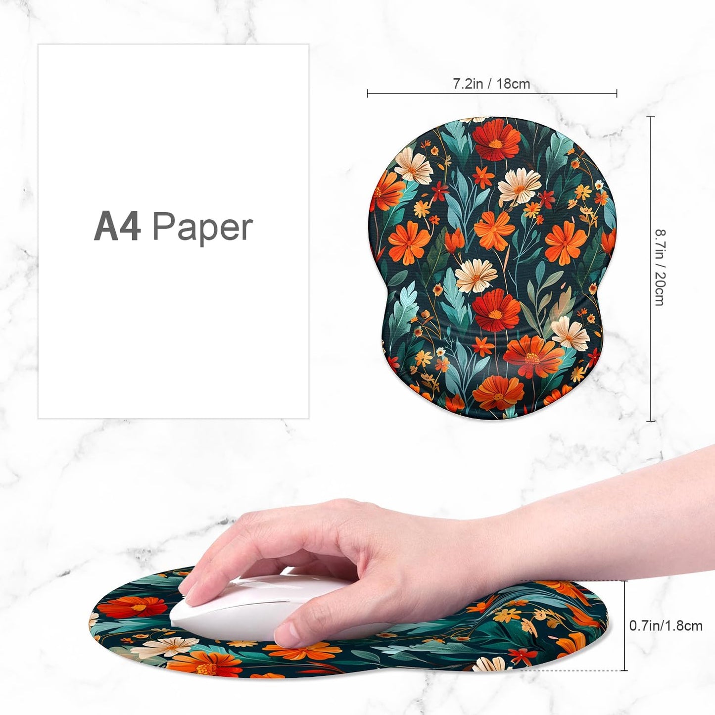 ITNRSIIET Ergonomic Mouse Pad with Gel Wrist Support Small Wrist Rest Smooth Surface Non-Slip PU Base Comfortable Office Supplies Pain Relief, 8.7 x 7.2 inches, Beautiful Flowers