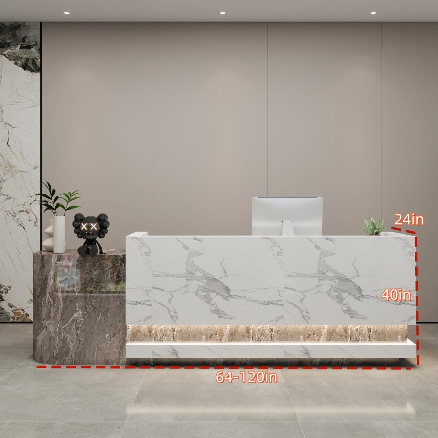 Front Desk Reception Counter - Lockable Storage & Keyboard Tray | Reception Desk with Counter, Customizable Large Counter Table (Grey+White, 116'')