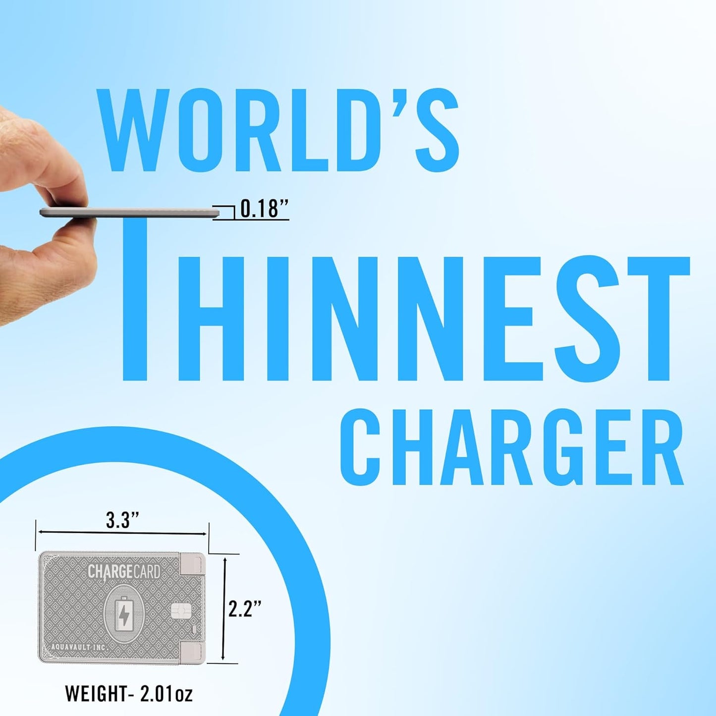 AquaVault ChargeCard – Ultra Slim Emergency Power Bank (2300mAh) – Fits in Wallet – USB-C & Micro-USB – Durable Steel Body – Flight-Safe Pocket Charger for iPhone 16/15/14/13/12, Android - (Platinum)