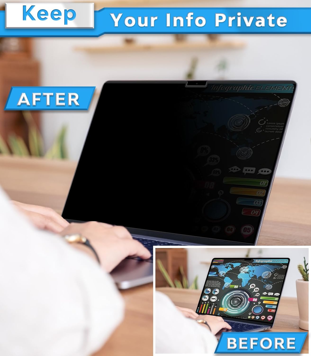 PYS Magnetic Privacy Screen for MacBook Air 15.3 Inch (2025/2024/2023, M4, M3, M2 Chip) - Removable Anti-Glare Protector with Camera Cover Slide, Anti-Blue Light Filter for Mac Air 15.3" Laptop