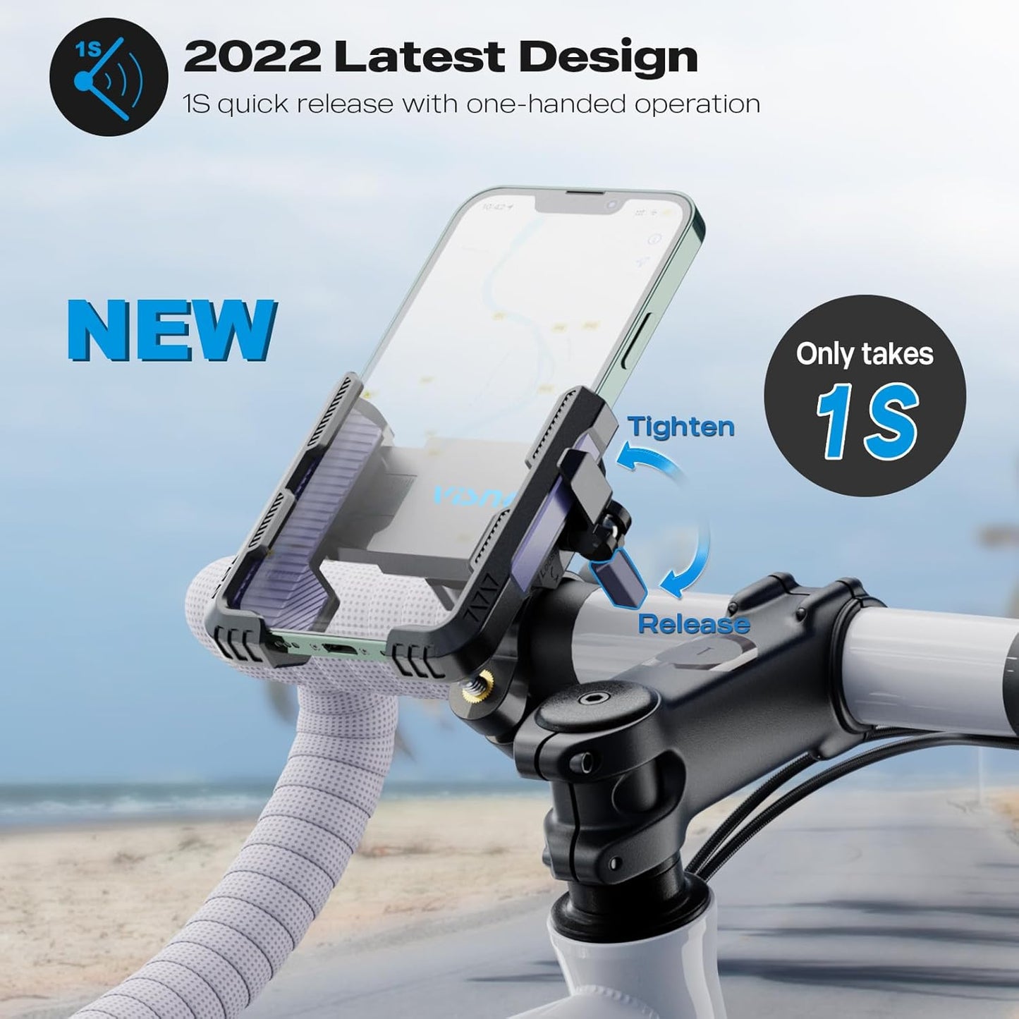 New Upgraded Bike Phone Mount Holder Two Connectors Quickly Lock and Release,360°Rotatable Bicycle Motorcycle Scooter Accessories Handlebar Phone Clip Suitable for 4.0"-7.0" Smartphone (Purple)