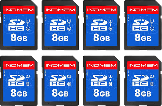 INDMEM SD Card 8GB, 8 Packs Class 10 8GB Flash Memory Card MLC Standard Secure Digital Cards Camera Card