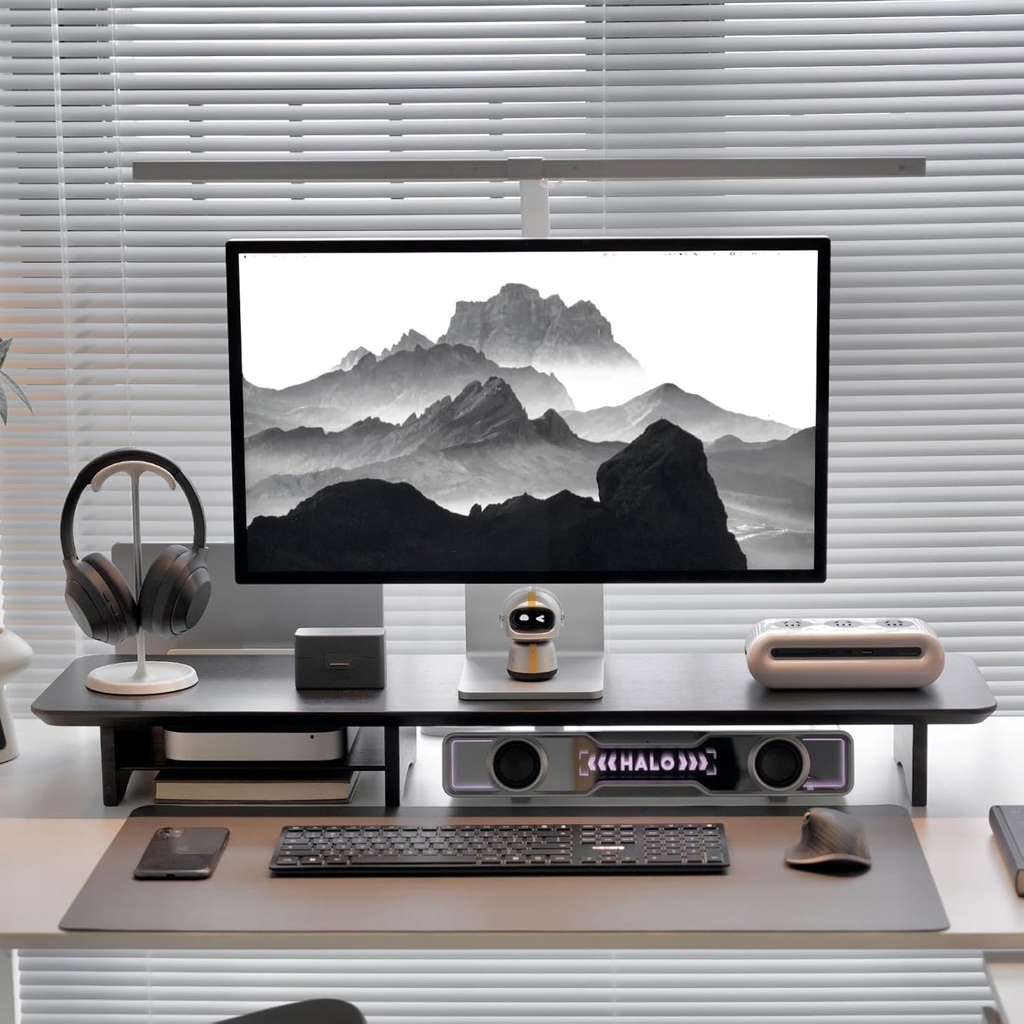 Bamboo Dual Monitor Stand Riser Black, 2-Tier Desk Monitor Riser for 2 Monitors, Supports for PC Computer Monitor, Printer, Heavy TV Riser up to 300 lbs