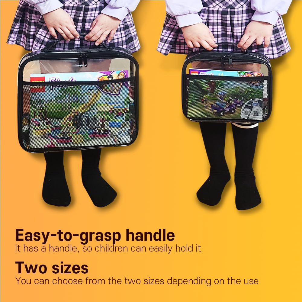 holay 4 Packs PVC Zippered Blocks Set, Toy, Clay, Board game Storage Organizer Case (Name Tag, Manual Pocket) (Black, Large)