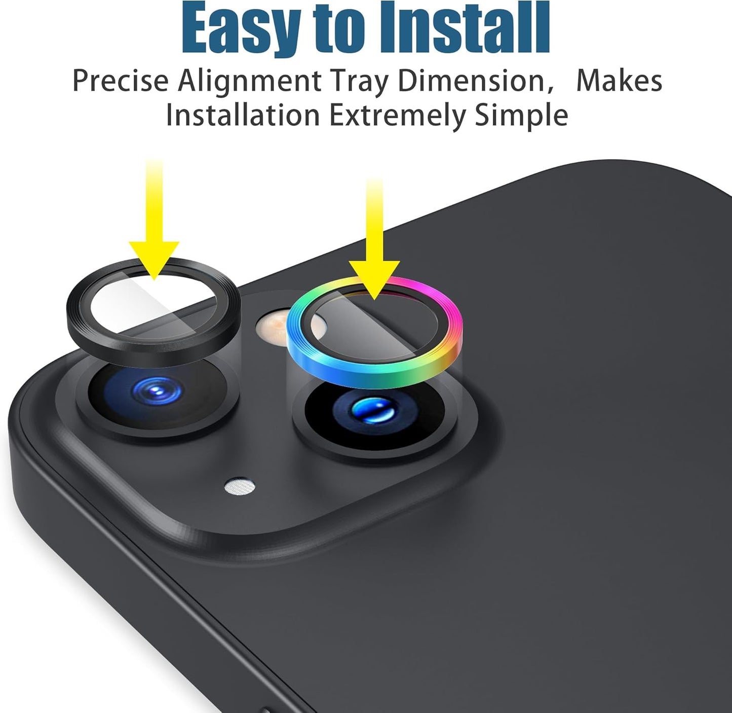 AGVEE 3+3 6 Pack for iPhone 15 6.1" / 15 Plus 6.7" Camera Lens Cover Protector, Metal Ring 9H Tempered HD Glass Camera Cover Protector Film, Black