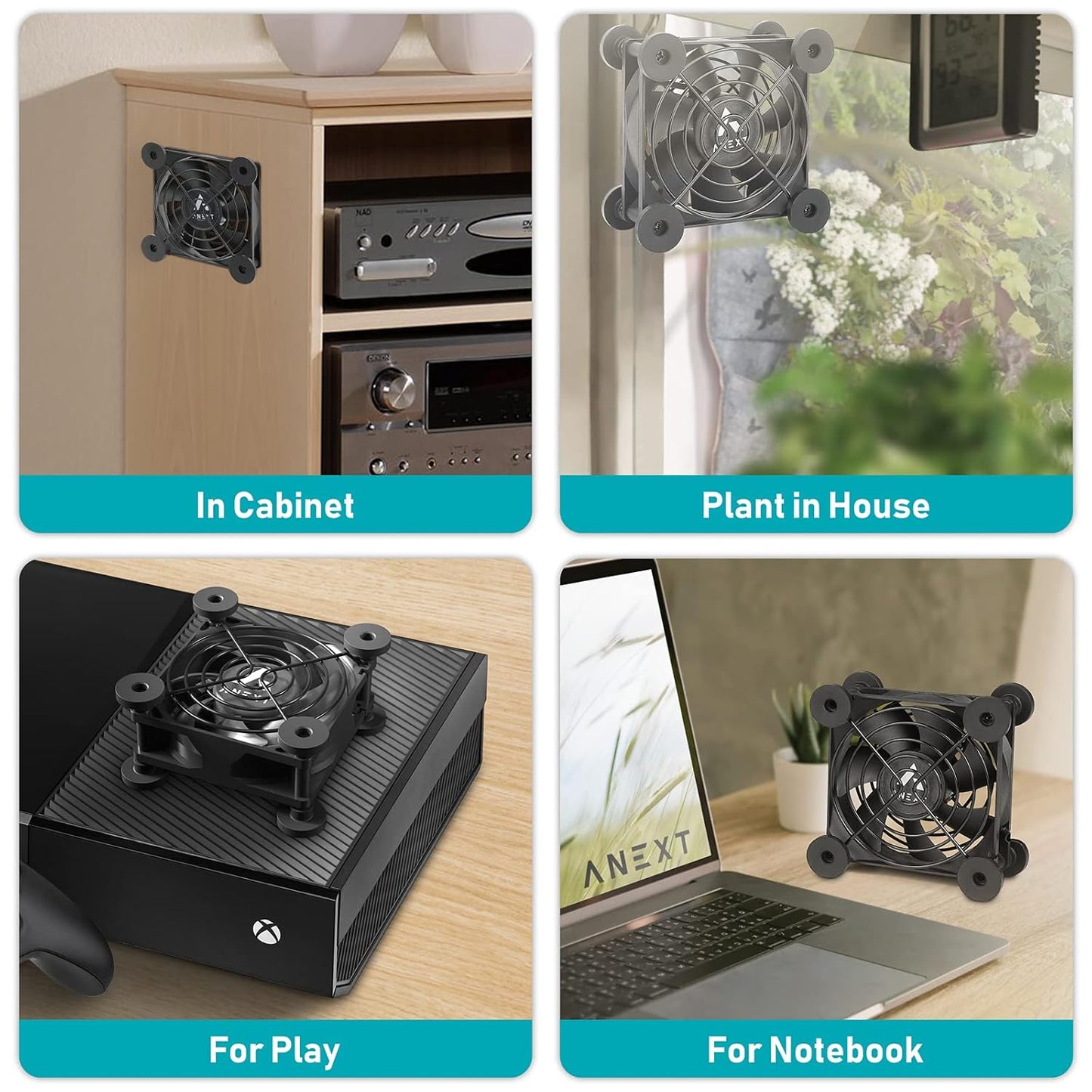 ANEXT, USB Fan, USB Computer Fan, Silent Fans for Receiver DVR PlayStation Xbox Computer, (80mm, Black Dual Packs)