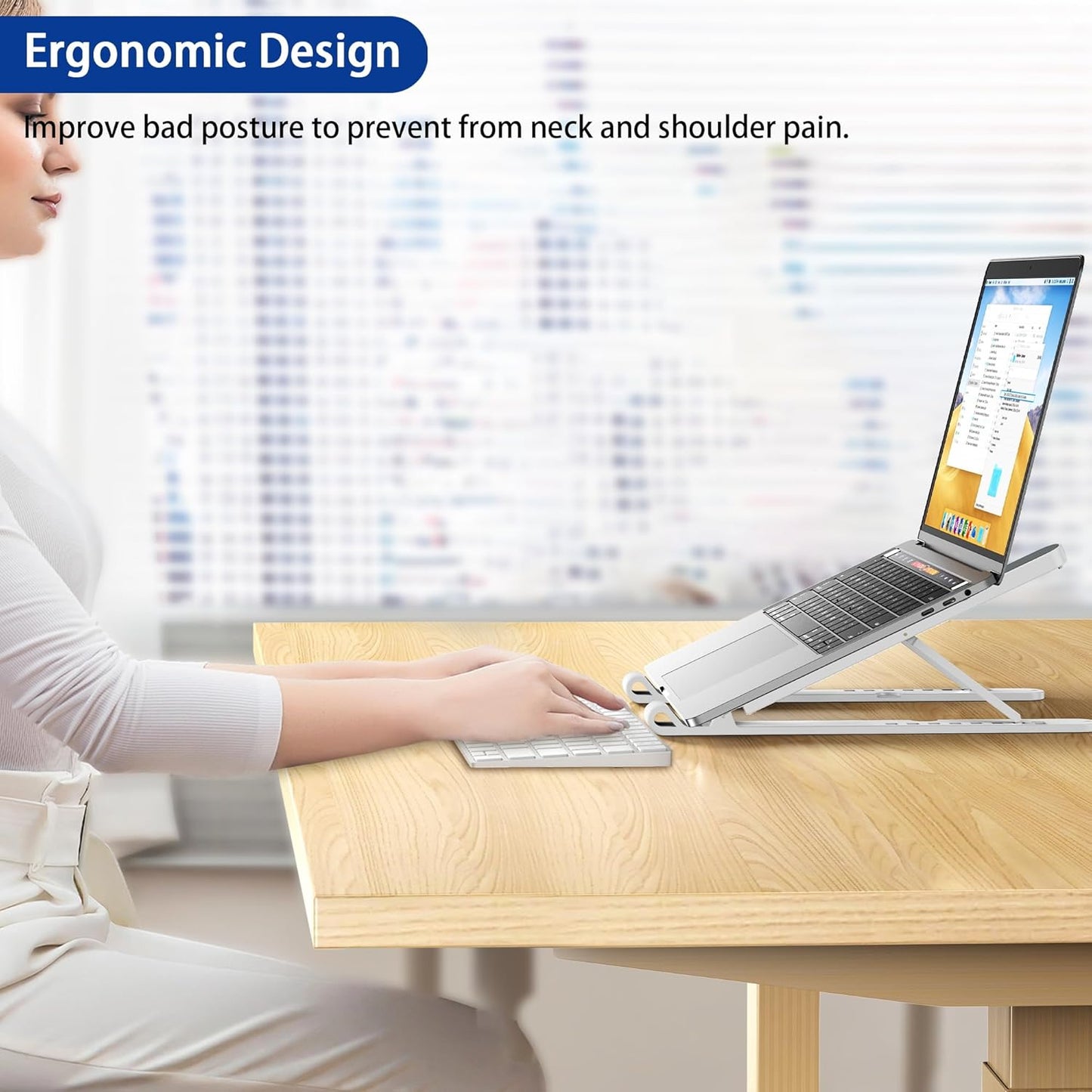 BESIGN LS01 Pro Ergonomic Laptop Stand, Plastic Laptop Riser, Portable and Adjustable Notebook Computer Holder Compatible with 10-14" Laptops (White)