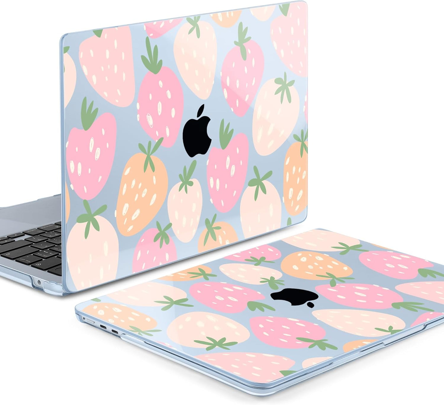 MEEgoodo for M4/M3/M2 MacBook Air 15.3 inch Case 2025 2024 2023, Case Fit Model (A3241/A3114/A2941) for MacBook Air 15 inch, Laptop Hard Shell with Keyboard Cover, Cute Drawn Strawberries